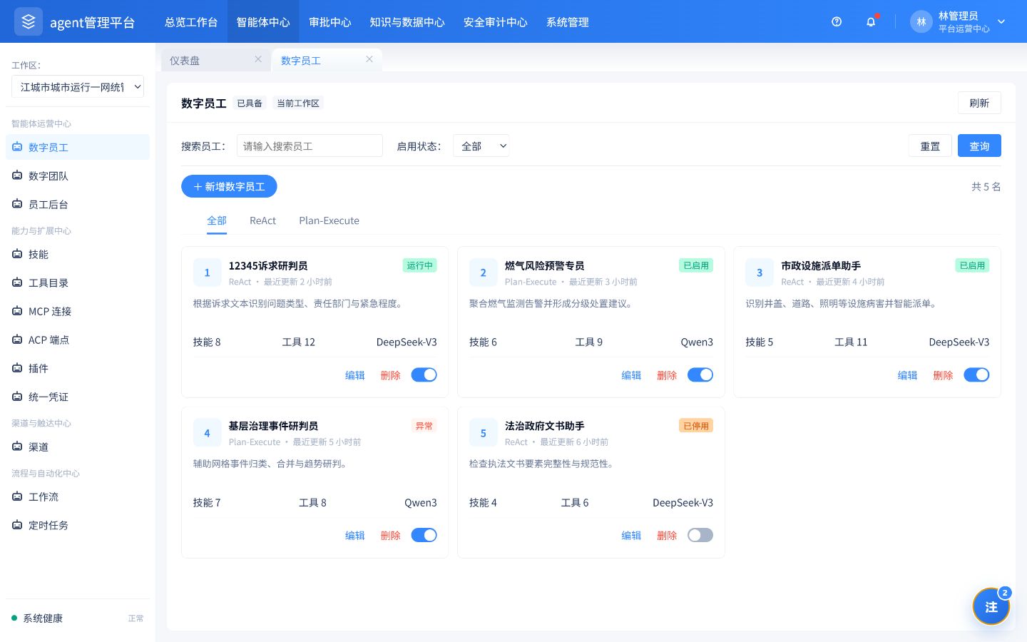 子系统数字员工高保真原型截图